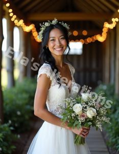 Bride walking down the aisle in a minimalist straight neckline gown.