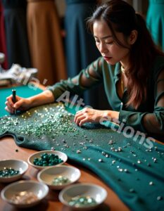 Tailor working with beads